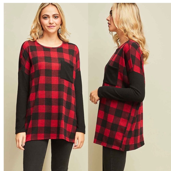 FINAL SALE! 🔥 BUFFALO PLAID LONG SLEEVE TOP SHIRT - Picture 2 of 3
